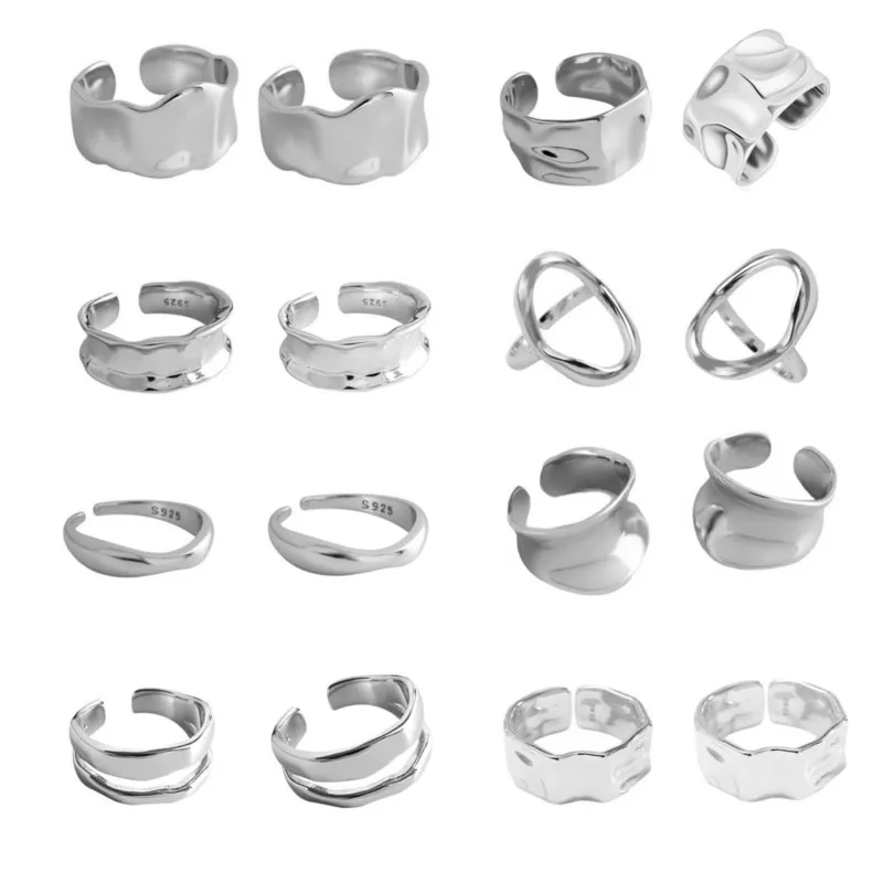 Silver Color Geometric Trendy Hollow Open Rings for Women Couple Simple Fashion Handmade Wedding Jewelry Accessories
