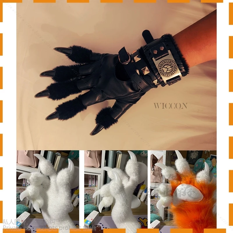 Cosplay Gloves Anime A Pair Wolf Dog Foxs Kigurumi Paw Claw Costume Accessories Animal Furry Full Finger Halloween Fursuit Adult