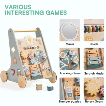 Robotime Robud Wooden Baby Walker with Wheels Montessori Push Toys for Babies Learning to Walk Baby Walkers Activity Center 3
