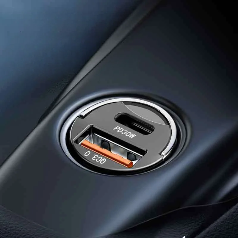 Caricabatterie per auto super veloce invisibile PD30W con anello di trazione in metallo, ricarica flash QC3.0 da 100 W_voghion.com