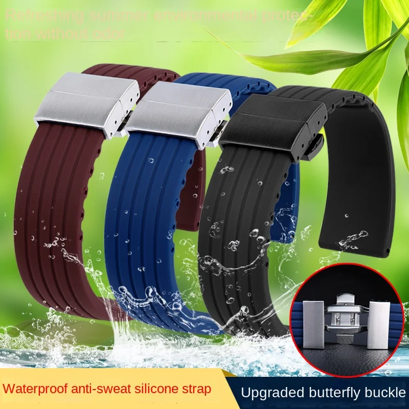 Per Seiko Fossil Omega Citizen Mido Cinturino In Silicone Uomo Sport Impermeabile 20Mm 22Mm Arancione Strisce Verticali Modello Pneumatico Wuth Band