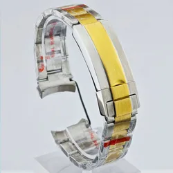 Elegant 20mm Tri - Tone Steel Watch Strap with Folding Buckle - 20mm (Silvery gold)