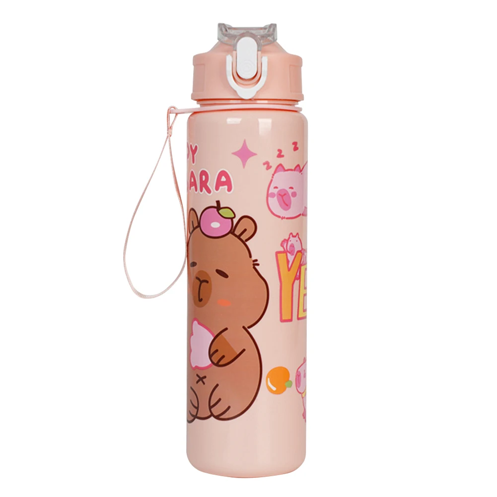 700ml Capybara Sports Water Bottle with Straw & Handle Travel Water Cup Large Capacity Kawaii Bottle for Fitness Sports