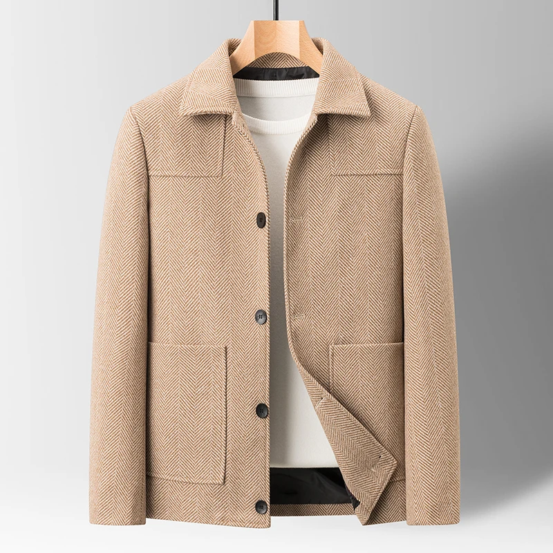 Classic Mens Office Dress Jackets Quality Casual Business Lapel Windbreak Coats Top Autumn Winter Blended Wool Jacket Streetwear 3