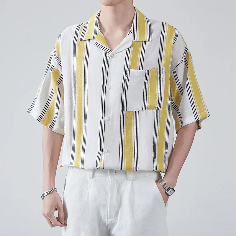 

Casual Men Urban Style Long Sleeve Denim Shirts Loose Fit Jean Striped Printed Shirts Business Tops For Male Camisa Masculina