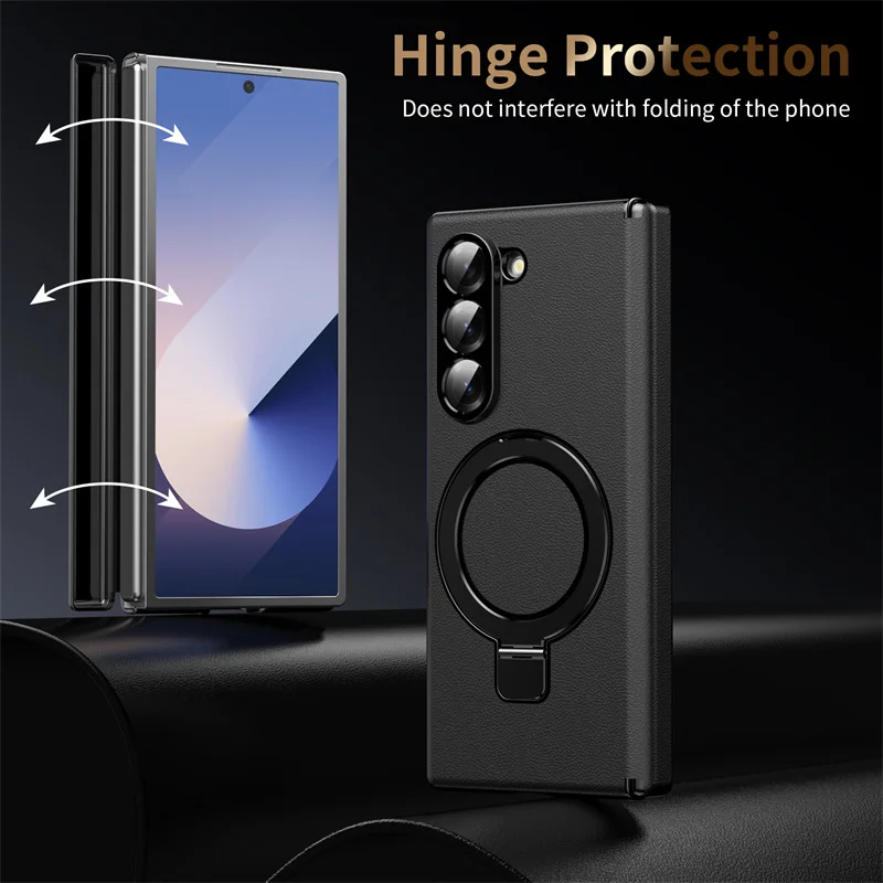 Premium Metal Magnetic Hinge Holder with Tempered Glass Phone Case - Special Edition Cover