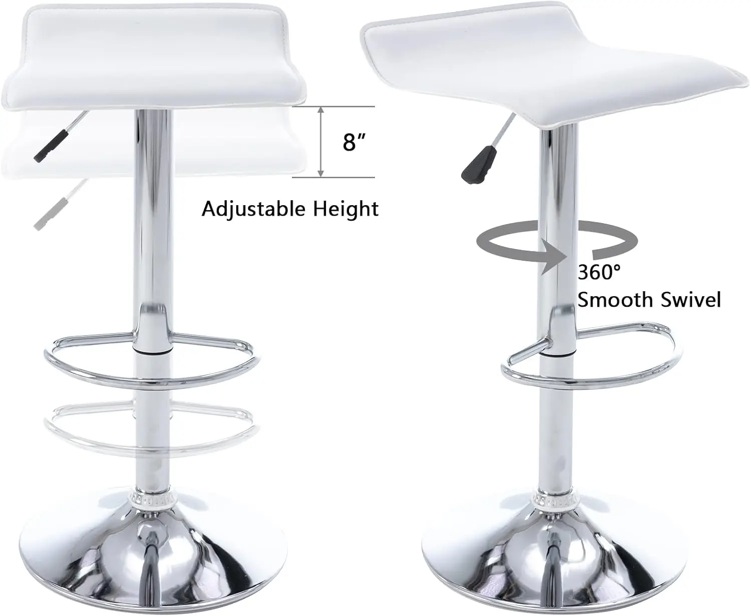 Adjustable Bar Stools Set of 2, Modern Swivel PU Leather Airlift Barstools, Backless Kitchen Counter Height Bar Chair