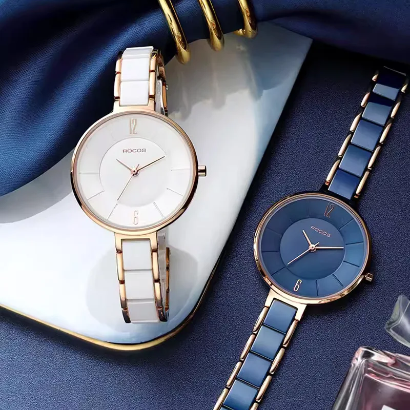 ROCOS Women's Ceramic Fashion Quartz Watch Elegant Luxury Ladies Watches Waterproof Quartz Watch for Women Slim Ceramic Clock 6