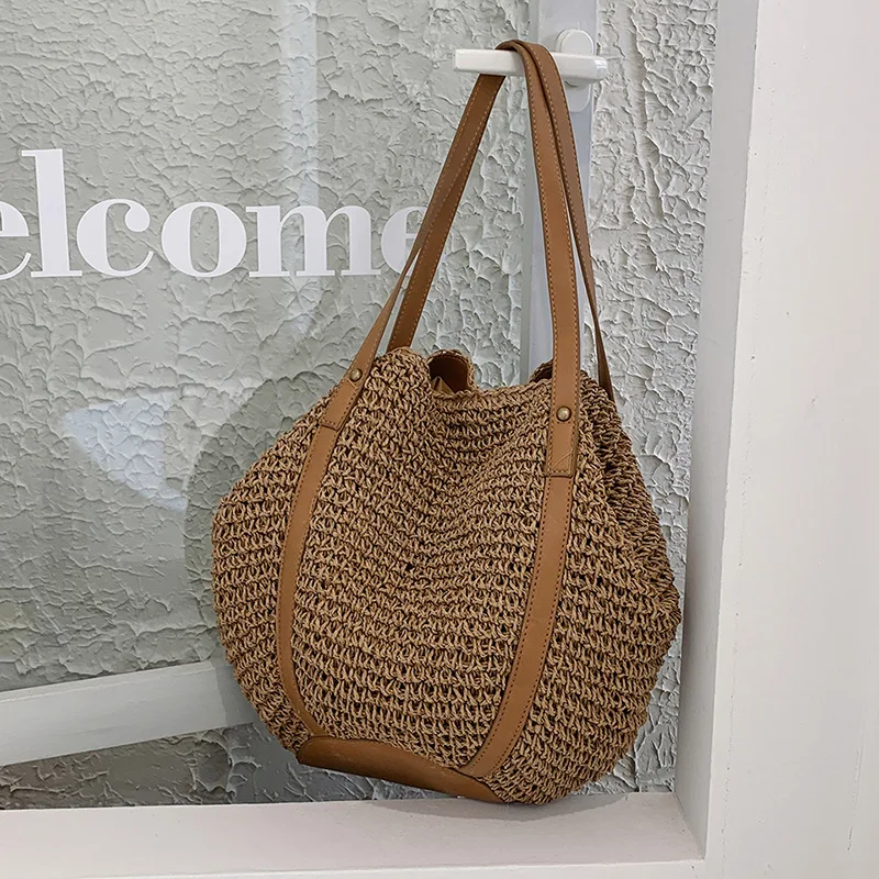 Casual Straw Woven Women's Underarm Shoulder Bag Large Capacity Wicker Handbags Bohemian Summer Beach Hobos Bag Shopper Tote