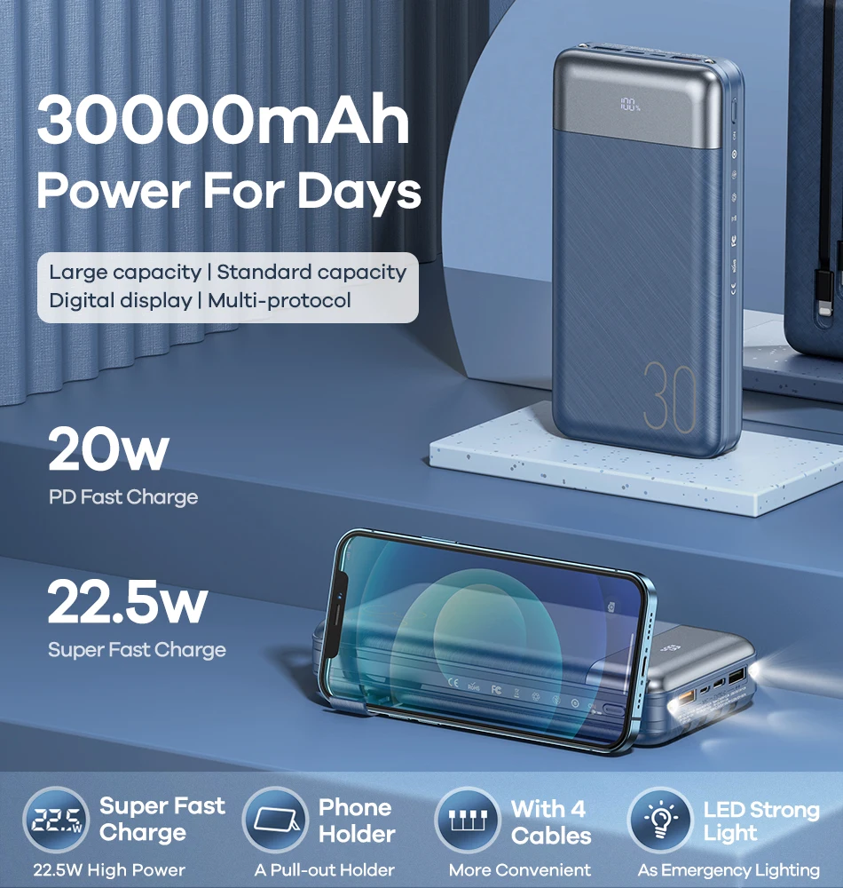 Remax powerbank 22.5w carregamento rápido bateria externa