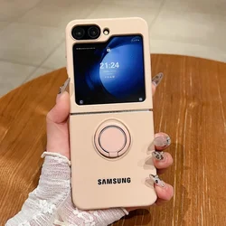 Candy Color Liquid Silicone Ring Grip Stand Phone Case Cover with Full Logo - Galaxy Z Flip 8 (Pink)