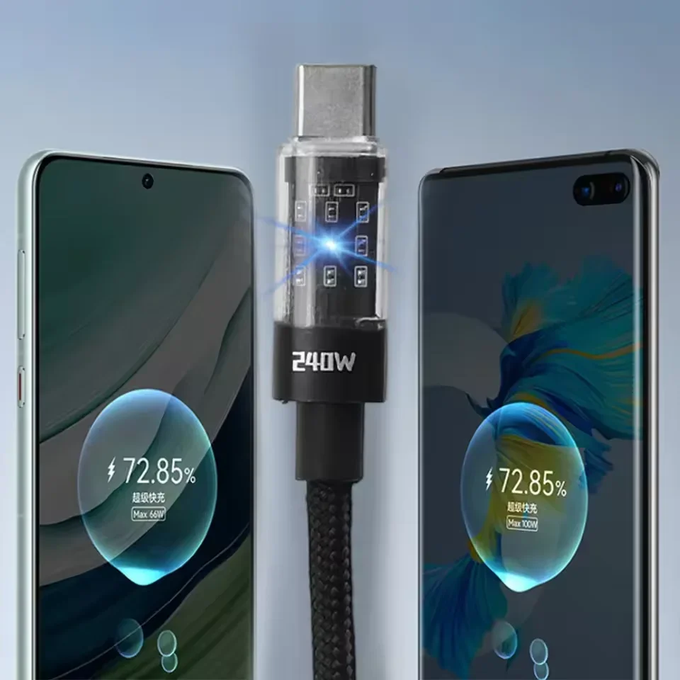 0.25/1/1.5/2M 240W 나일론 USB C PD 초고속 충전 데이터 케이블 LED 디스플레이 포함 USB to Type C 퀵차지 데이터 코드 신제품