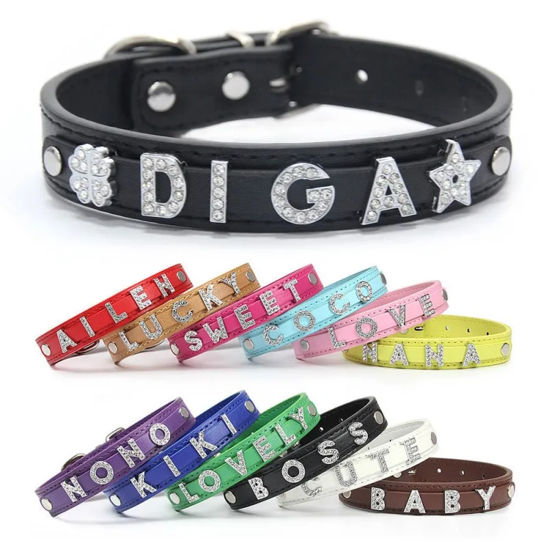 DIYNameDogCollarsDogAccessoriesBlingRhinestoneLeatherCustom