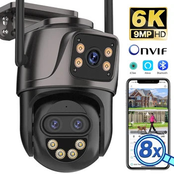 6K 9MP HD IP Camera Outdoor Three-Lens External WiFi Camera 4K/2K Dual Screen Security PTZ Cam Auto Tracking Surveillance iCSee 1