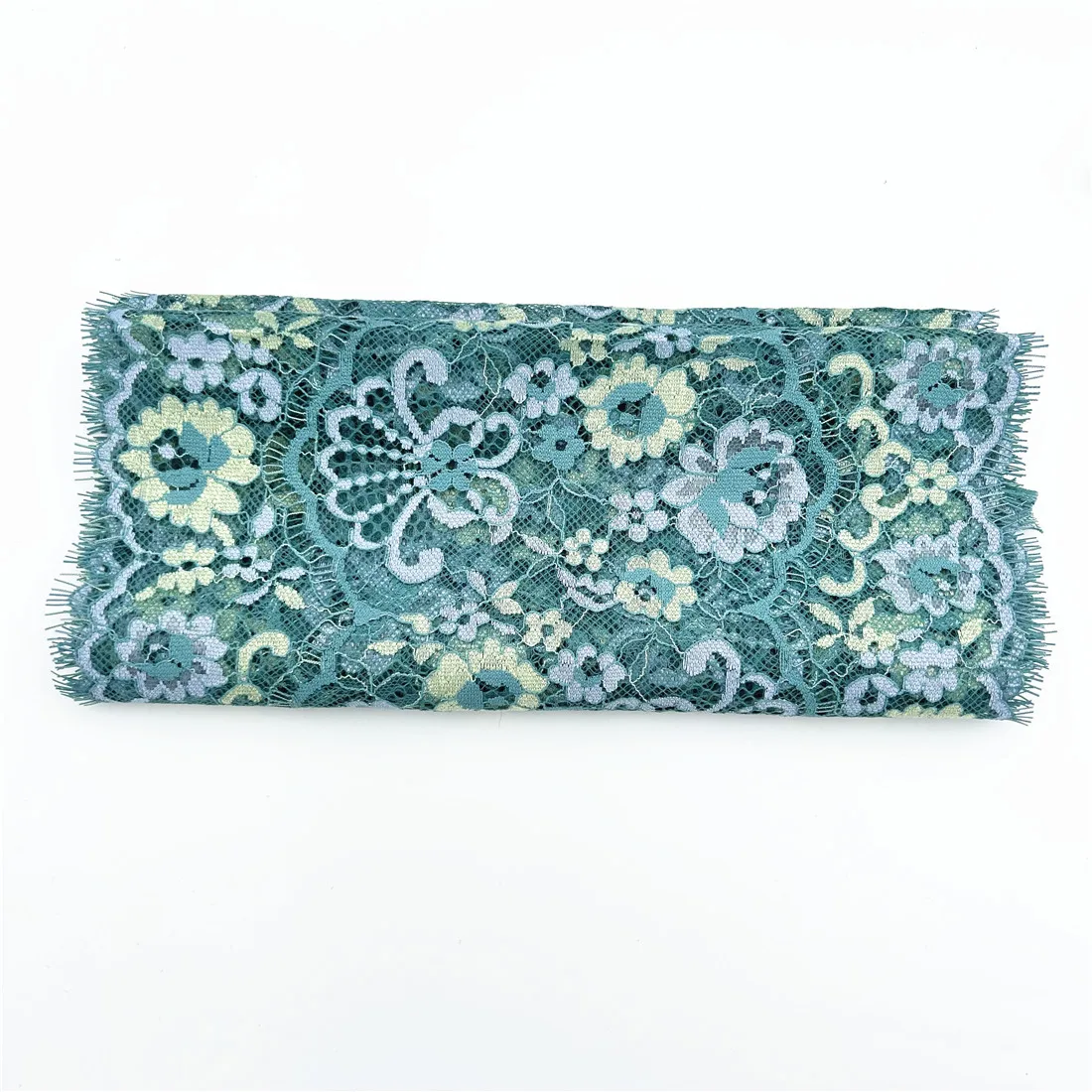3y/Lot Width 22cm Lake Green Yellow Eyelash Lace Trim 3
