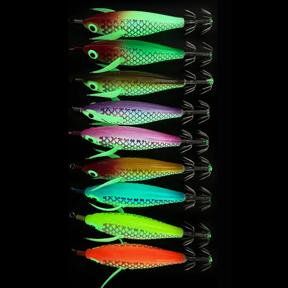 Luminous Squid Hook Squid Fishing Lure Double Hook Cuttlefish Attracting Lure Glow In The Dark Squid Bait for Night Fishing