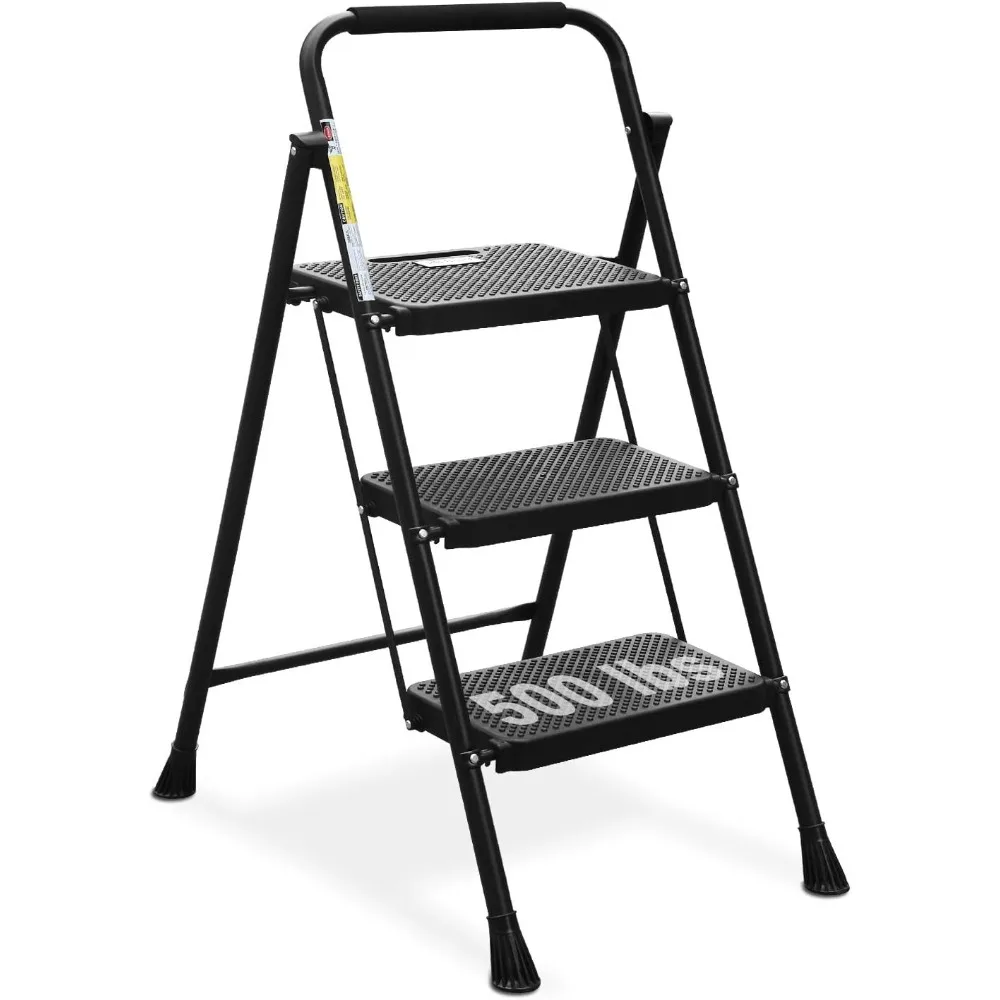 

3 Step Ladder, Folding Step Stool with Wide Anti-Slip Pedal, 500lbs Sturdy Steel Ladder, Convenient Handgrip, Lightweight
