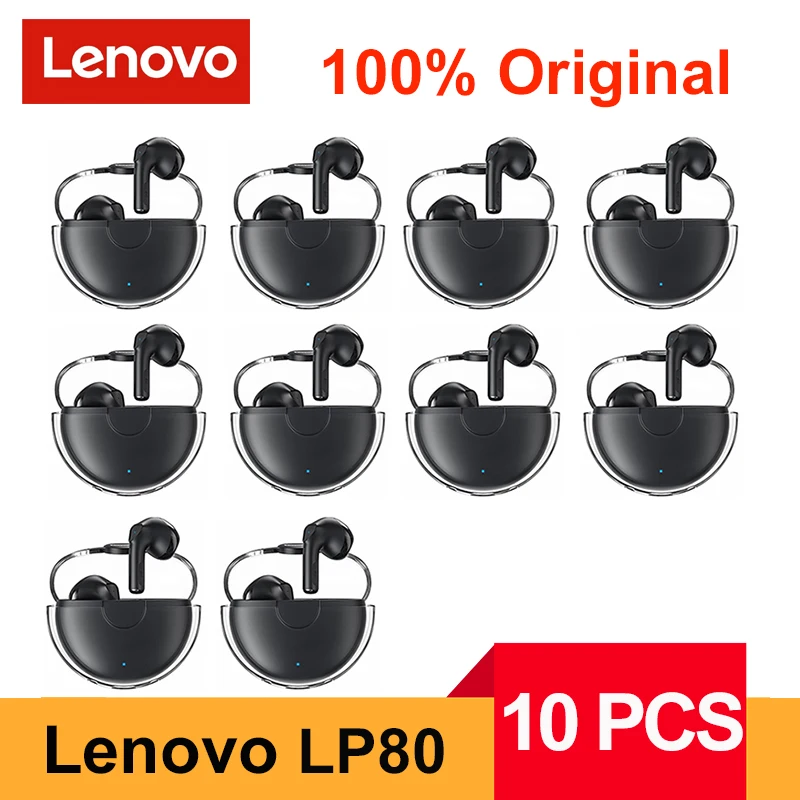 Lenovo – écouteurs Bluetooth sans fil LP80 TWS, Mini oreillettes avec  Microphone, stop-bruit, 10 pièces