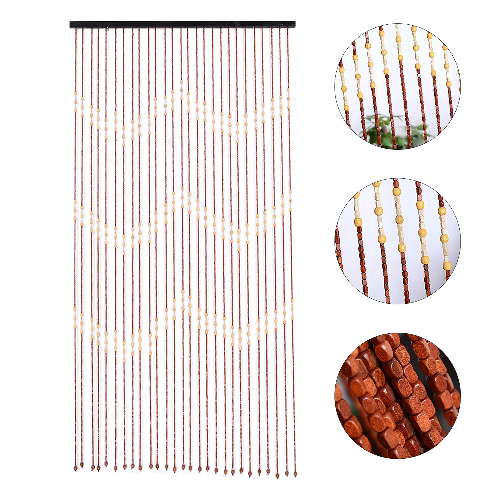 27 Strand Vintage Natural Wood and Bamboo Beaded Curtain Fly Screen for Bath Bedroom Porch Doorway