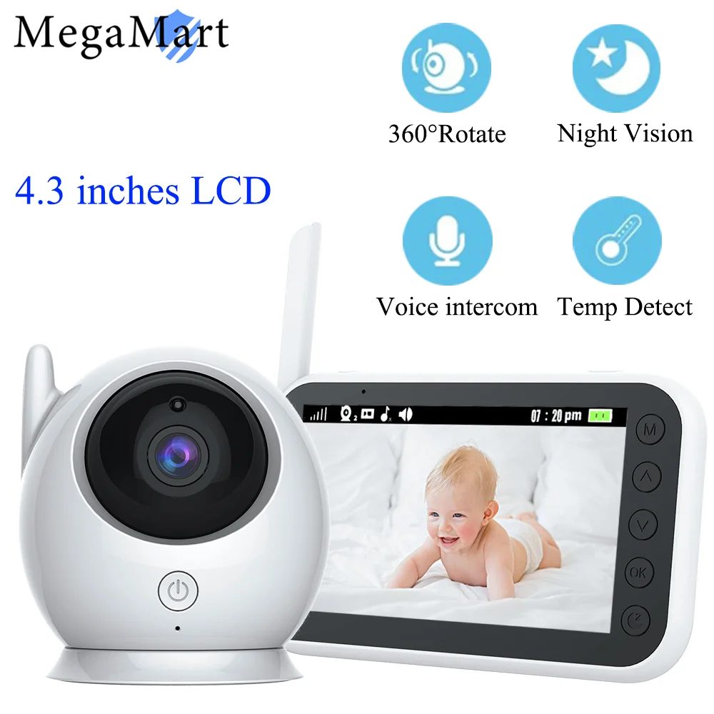 Baby Monitor 4.3 Inch LCD Camera Child Zoom Wireless PTZ Cameras Infant Video Audio Cam with Battery Security Surveillance