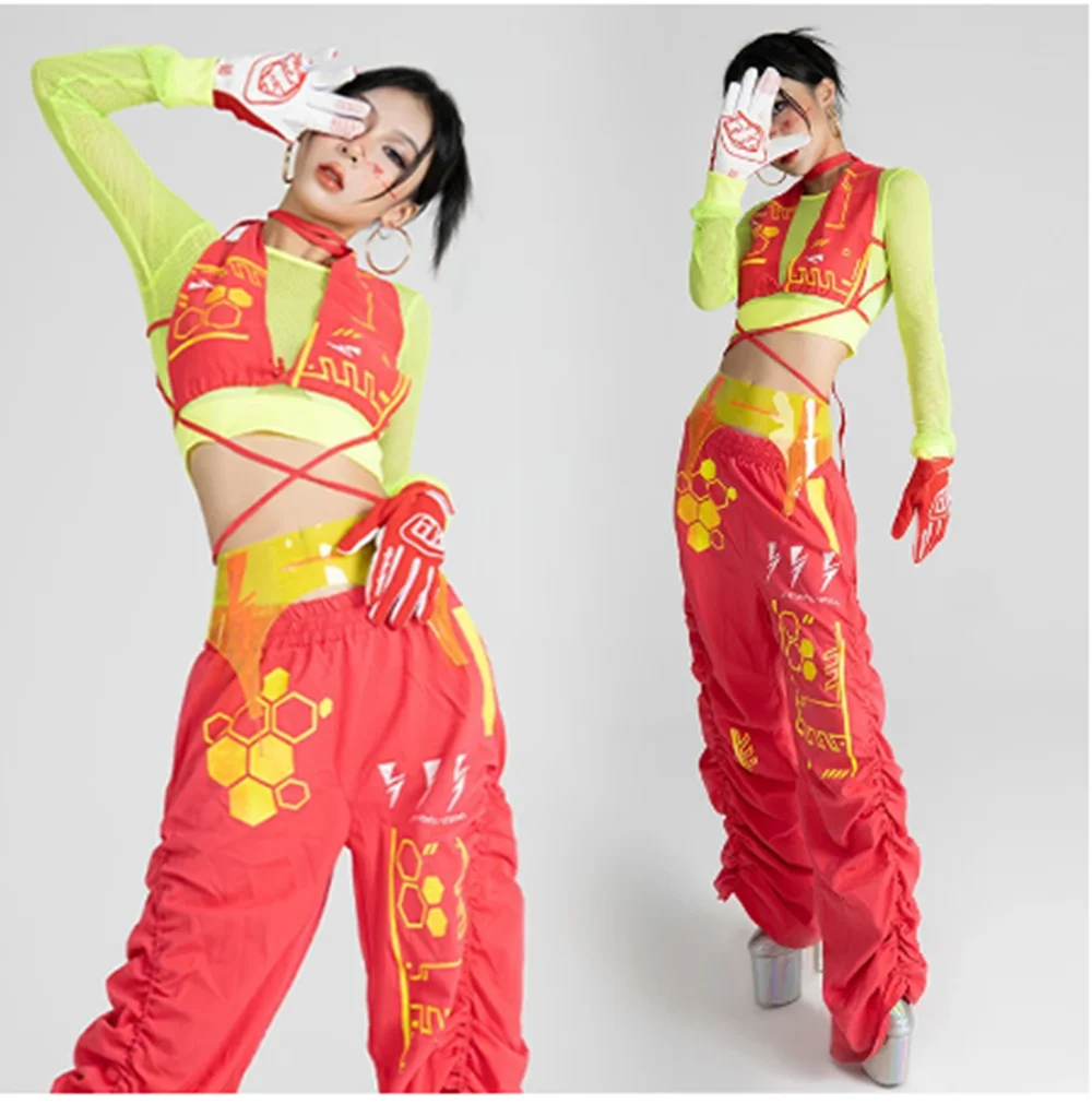 

Kpop Jazz Dance Outfit Fluorescent Color HipHop Dancing Clothes Festival Party Rave Clothing Singer Dancer Stage Cosutme