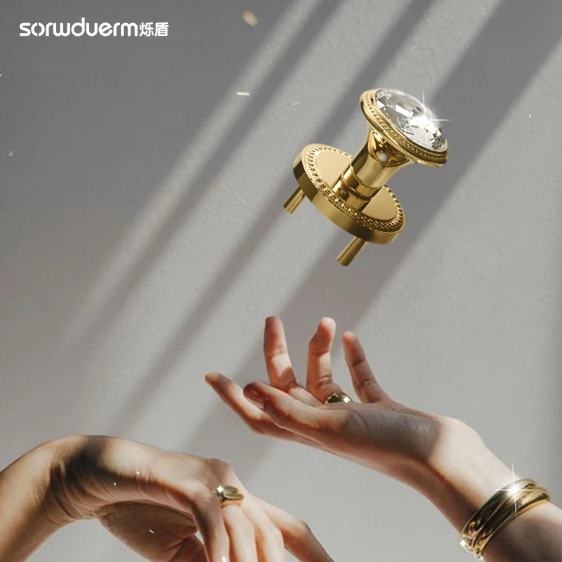French spherical door lock, aluminum alloy rotating channel lock, keyless gold crystal handle, bedroom and living room