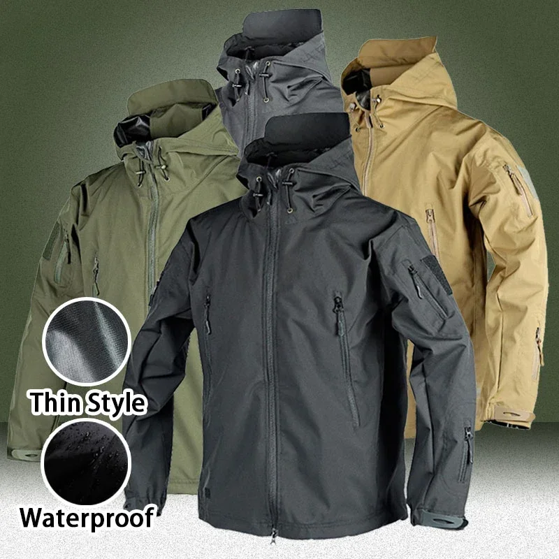 Camping Jacket Waterproof Tactical Jacket Men Spring Autumn Multi-pocket Wear-resistant Windbreaker Coat Hunting Shark Skin Thin Cargo Jackets