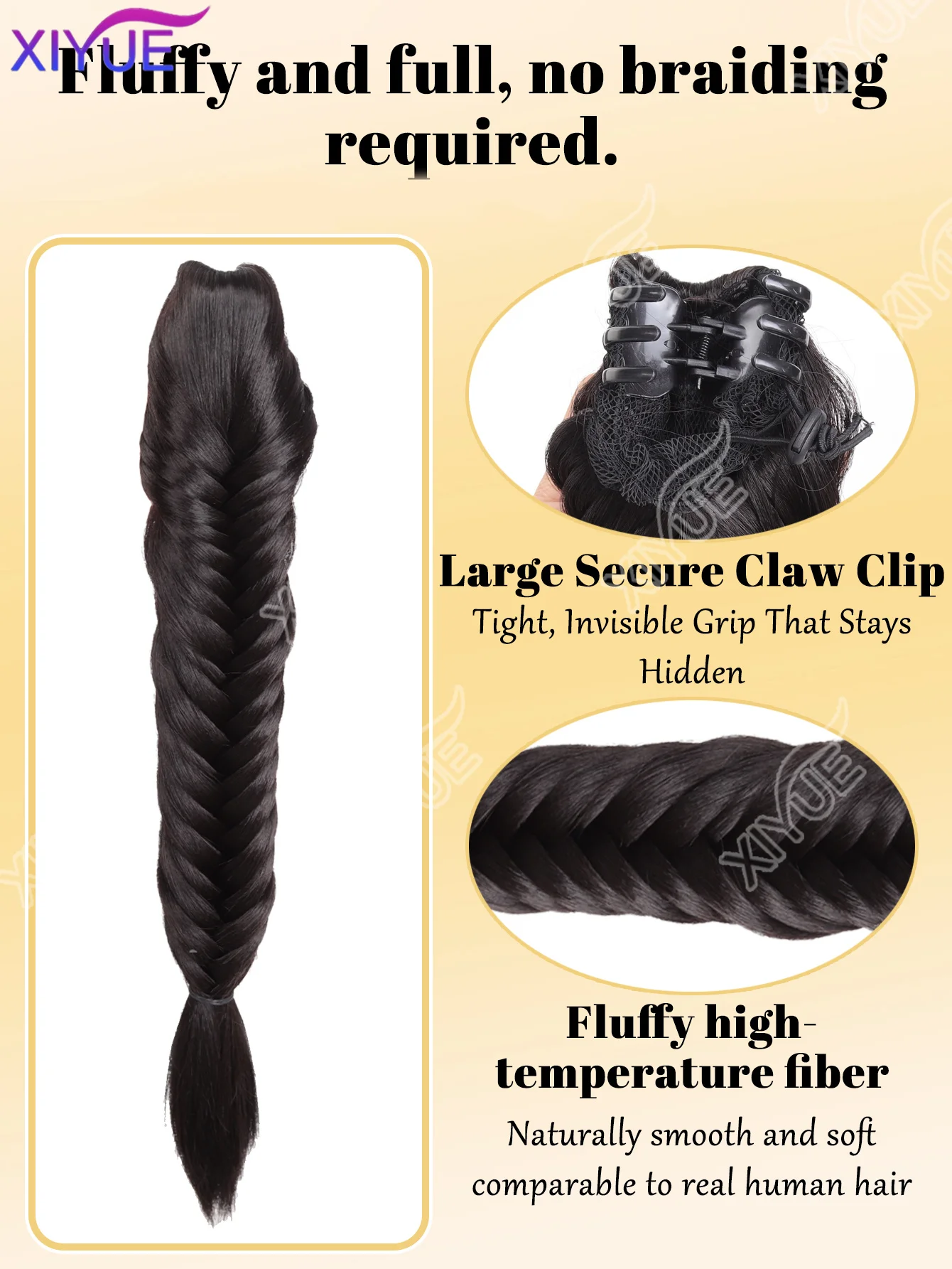 XIYUE 브라운 블랙 40cm 피쉬본 브레이드 포니테일 익스텐션 합성 가발 일상 및 코스프레용 클립온 드로스트링 포니테일