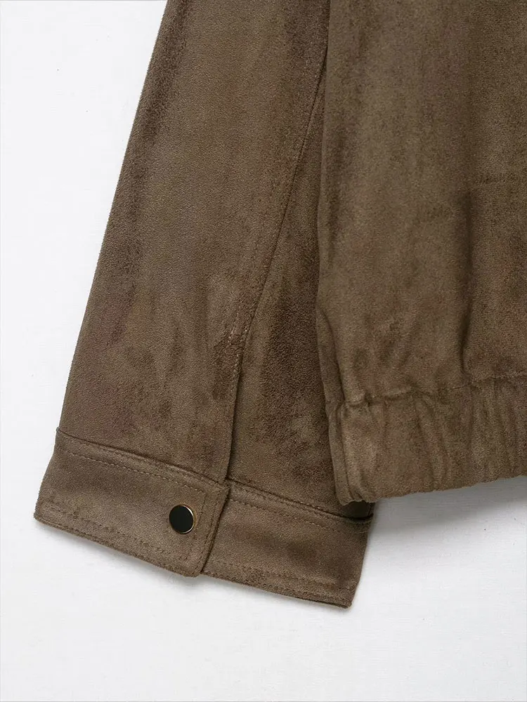 HH Autumn Women Casual Solid Suede Coats Long Sleeve Zipper Bomber Jacket With Pockets Fashion High Street Lady Outerwear