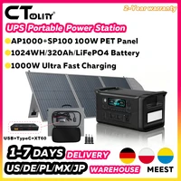 CTOLITY Générateur Solaire Portable 1800W avec Panneau Solaire 100W, Contrôleur PCB, USB, Type-C, XT60, Batterie LiFePO4 1024Wh, Station d'alimentation UPS, Alimentation de secours domestique 1