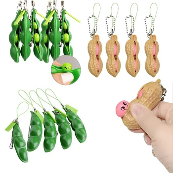 Stretchy Peanut Peas Toys Anti Stress Squishy Squeeze Decompression Toys Kawaii Funny Antiestres Beans Keychain Child Adults Toy
