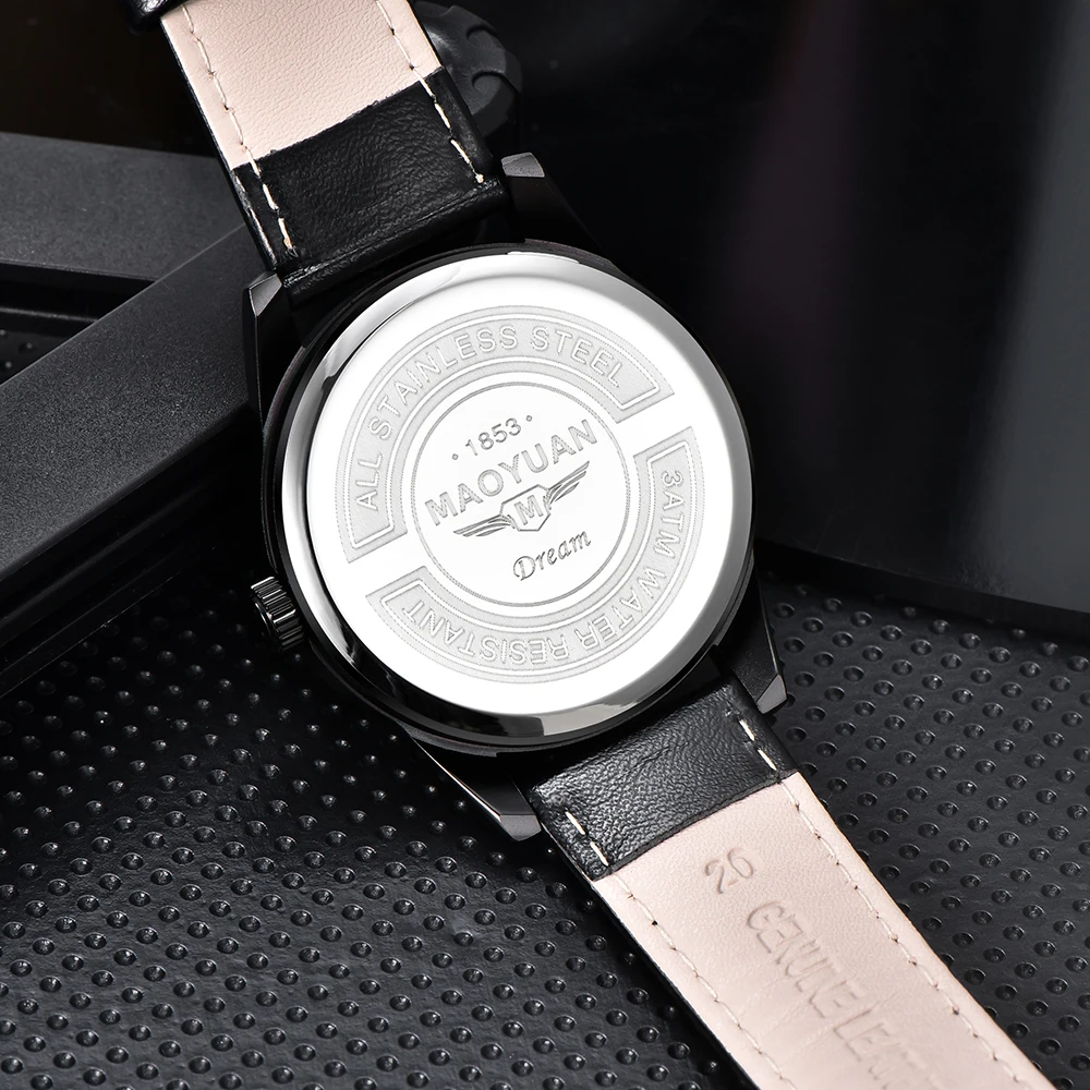 MAOYUAN 2025 New Top Men's Watch Calendar Sports Leisure Fashion Style Brown Black Leather Waterproof Quartz Watch 3