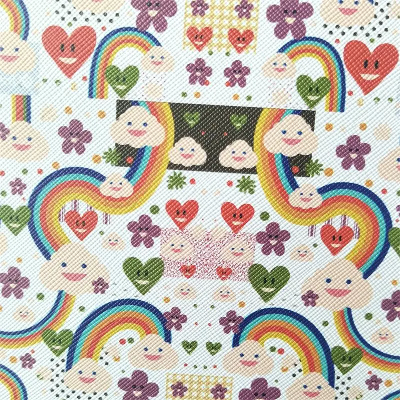 

0.5mm Rainbow Printed Faux Synthetic Leather Sheets Textured PU Leather Fabric For Sewing Bows/Handbags Handicrafts 46x135cm