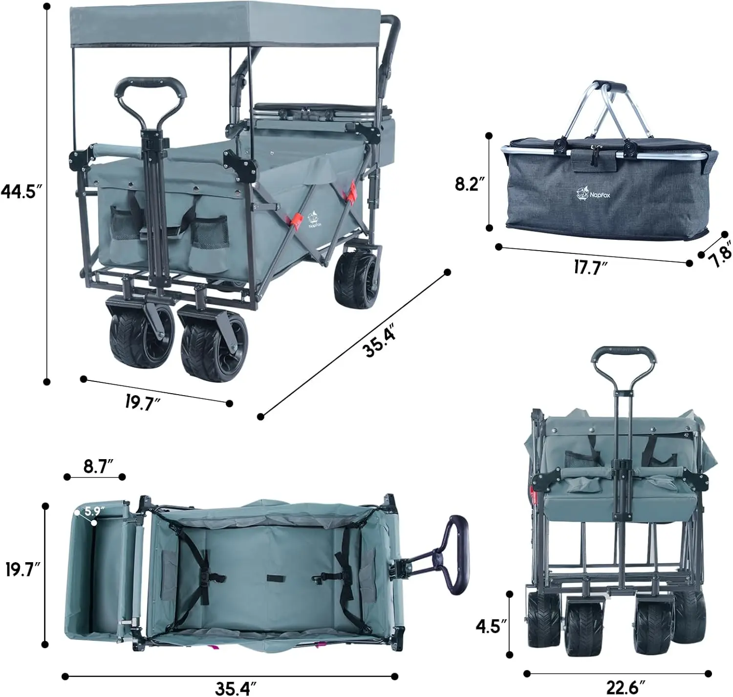 Wagon Heavy Duty Folding Wagon Cart with Removable Canopy, 4" Wide Large All Terrain Wheels, Brake, Adjustable