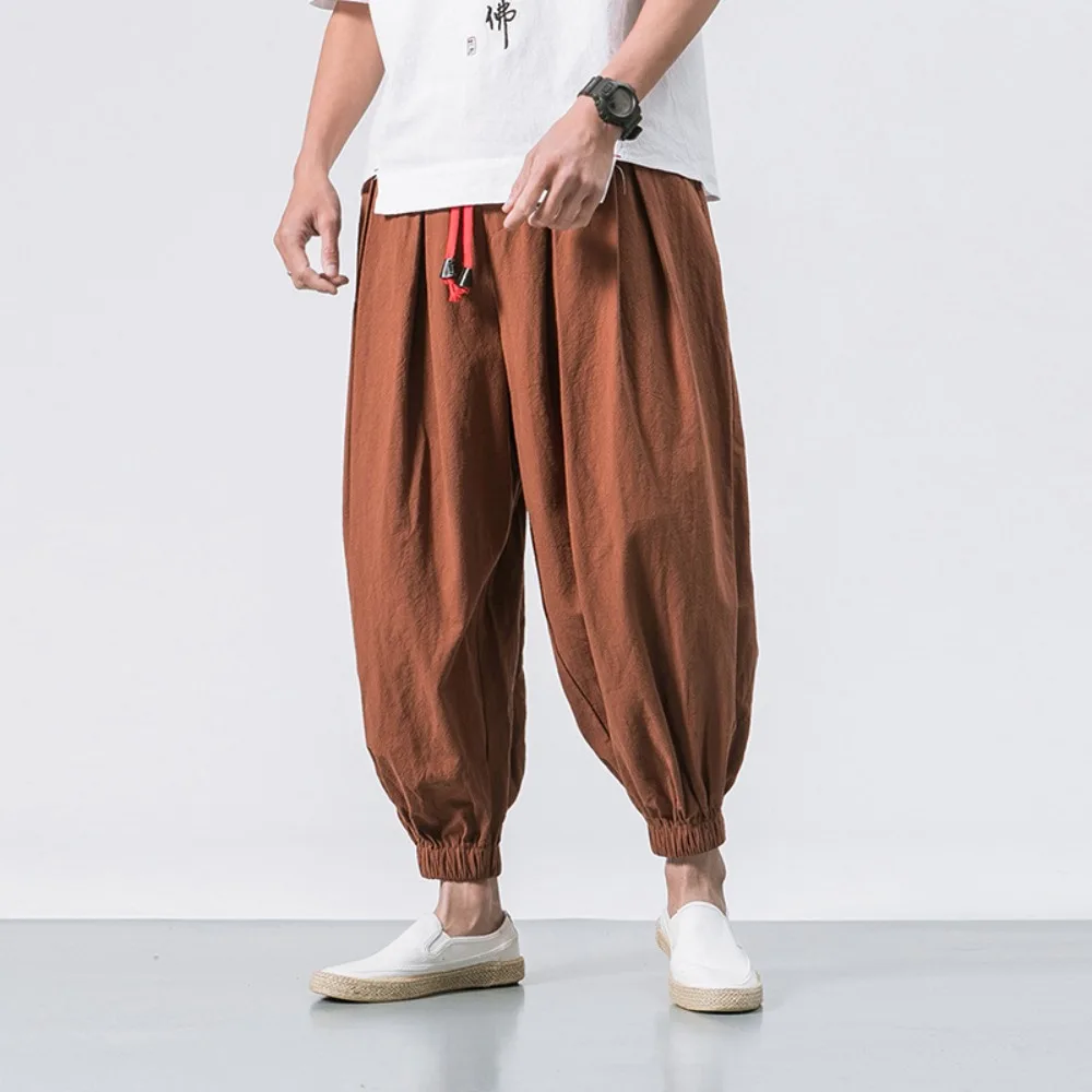 Yeni Büyük Boy Erkek harem pantolon Gevşek Çin Tarzı Pamuk ve Keten Sweatpants Joggers Yüksek Kaliteli günlük pantolon Erkekler