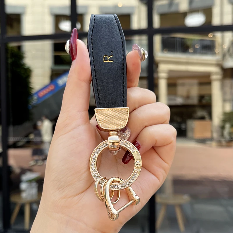 Fashion Metal Leather Car Key Chain Pendant Split Ring Keychain