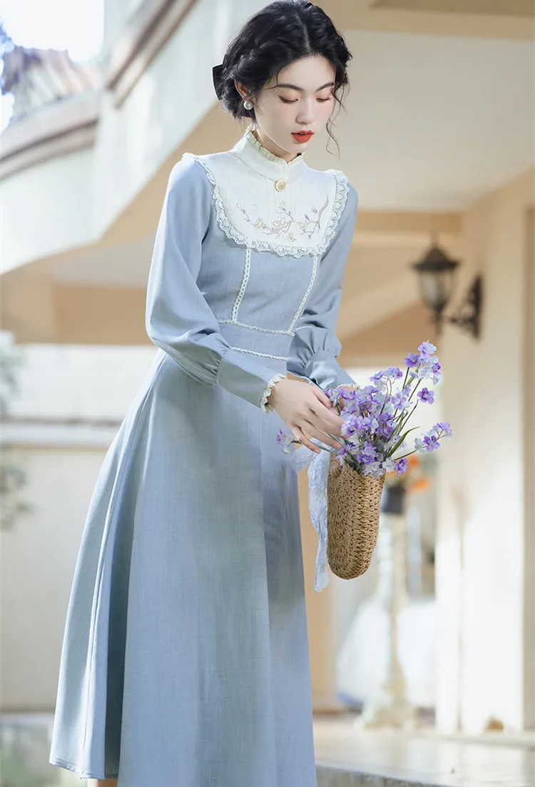 Vestido Vintage de algodón para mujer, de estilo francés ropa