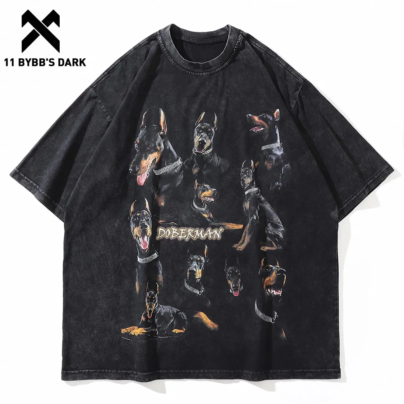 

11 BYBB'S DARK 2023 Summer Casual T Shirts Tops Washed Doberman Graphic Tee Men Women High street New Cotton Short Sleeve Tee