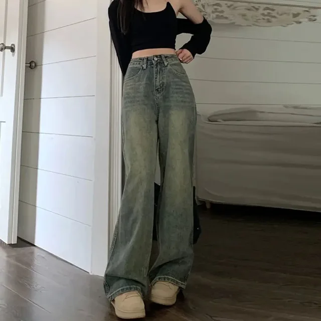 Jean amincissant taille haute Vintage, Style américain, bas de cloche décontracté, pantalon Long polyvalent à jambes droites pour femmes 3