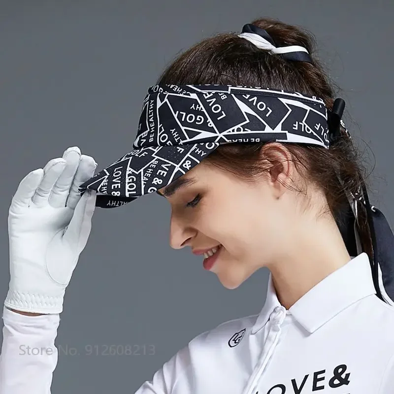 Love Golf Outdoor Sun Visor Hat Women Golf Sunscreen Caps Ladies Adjustable Printed Empty Top Hat Female Peaked Cap with Bow Tie