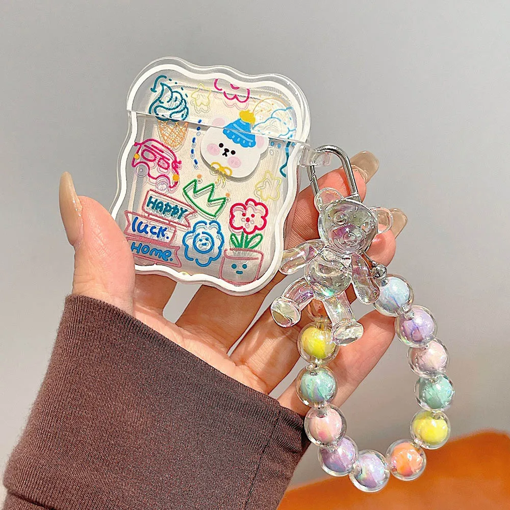 Colorful Graffiti Bracelet Cover For Apple Airpods 2 3 Soft Cute Bear Sun Flower Earphone Protector Case for Airpods Pro AirPod