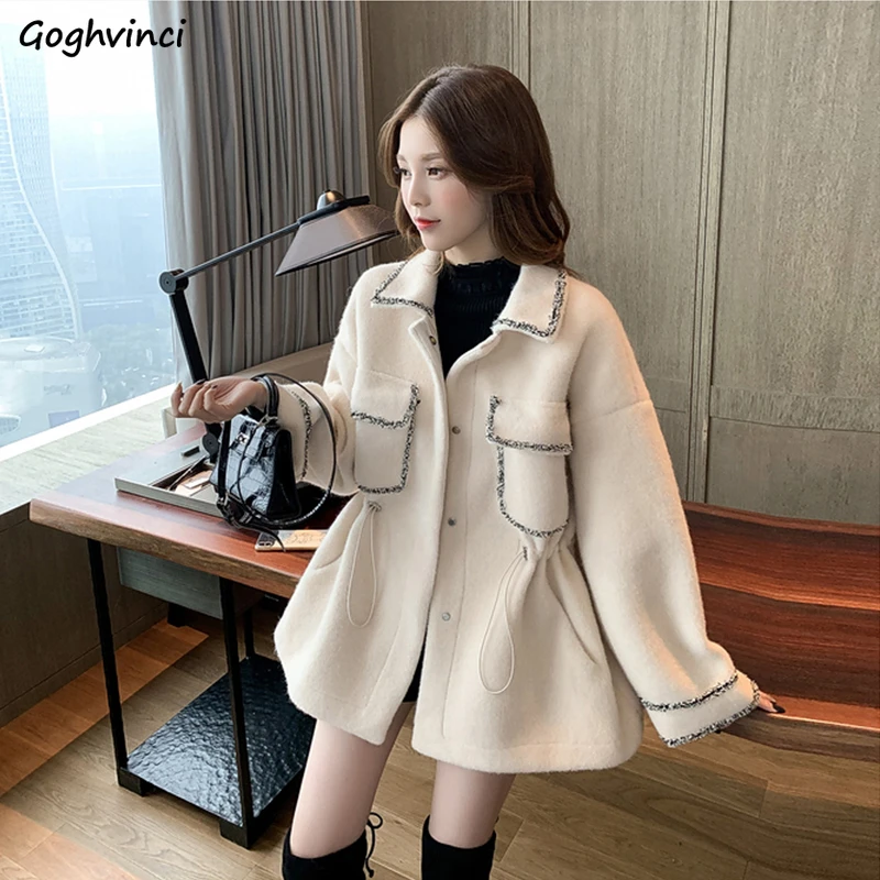 Gorąca sprzedaż 3XL zimowe damskie płaszcze wełniane Lady Temperament  koreański styl Ulzzang Patchwork sznurkiem regulowane plisowane  Streetwear|Wełna i mieszanki| - AliExpress