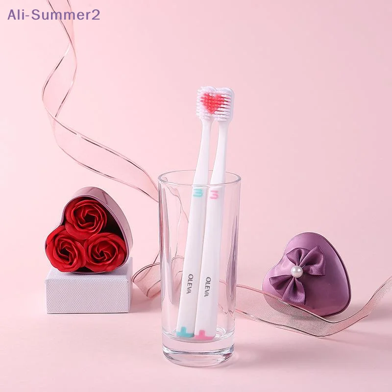 {Summer2} 2개입 부드러운 칫솔모 하트 커플 칫솔 치아 친환경 성인용 칫솔 치아 관리 여행 필수품