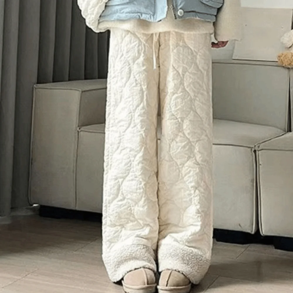 Solid Wide Leg Thick Flannel Pants Simple Causal Basic Snow Pants Winter Warm Windbreak Cotton Pants Winter
