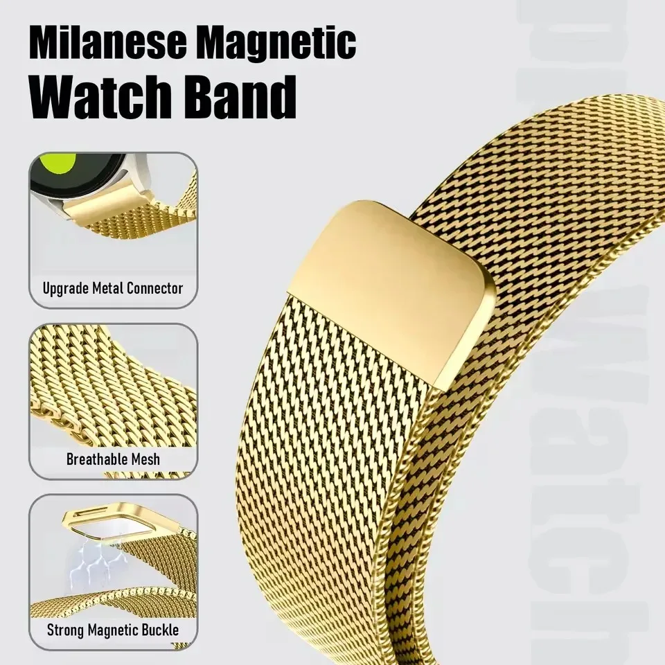 Magnetic Milanese Strap, Stainless Steel Bracelet for Smartwatches, Available in 18mm, 20mm, 22mm Widths