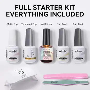 Kit Gel Funzionale Arte Clavo con Mini Lampada UV, Base e Top Coat, Strumenti per Nail Art per Principianti, Fai da Te a Casa o in Salone