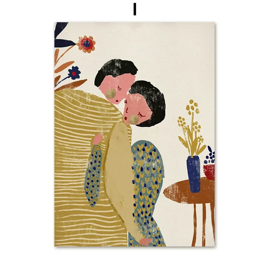 thumbnail image 1 of Cuadro sobre lienzo para pared abstracto de mujer, pájaro, gato, flor, pez, pareja, póster nórdico e impresiones, imágenes de pared para decoración de sala de estar, 1 of 5