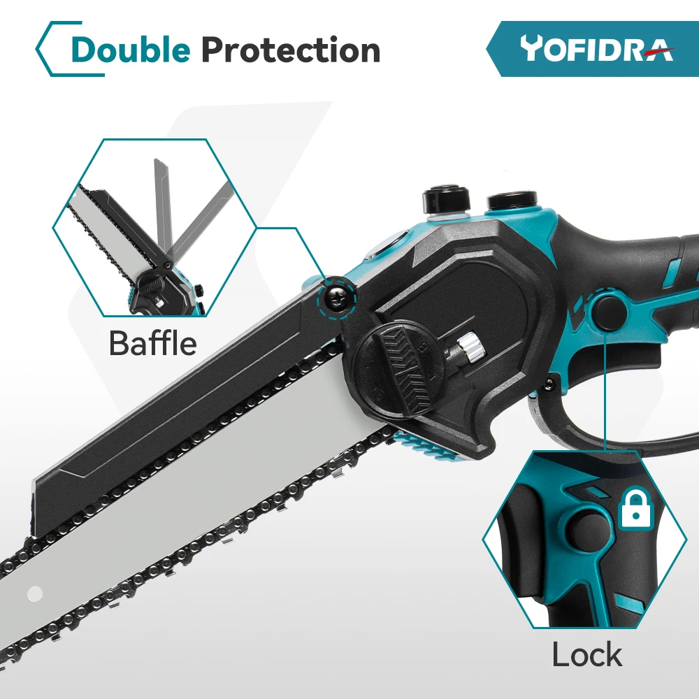 YOFIDRA 8 Inch Brushless Electric Saw With Oiler Efficient Cordless Woodworking Garden Logging Saw Tool For Makita 18V Battery 4