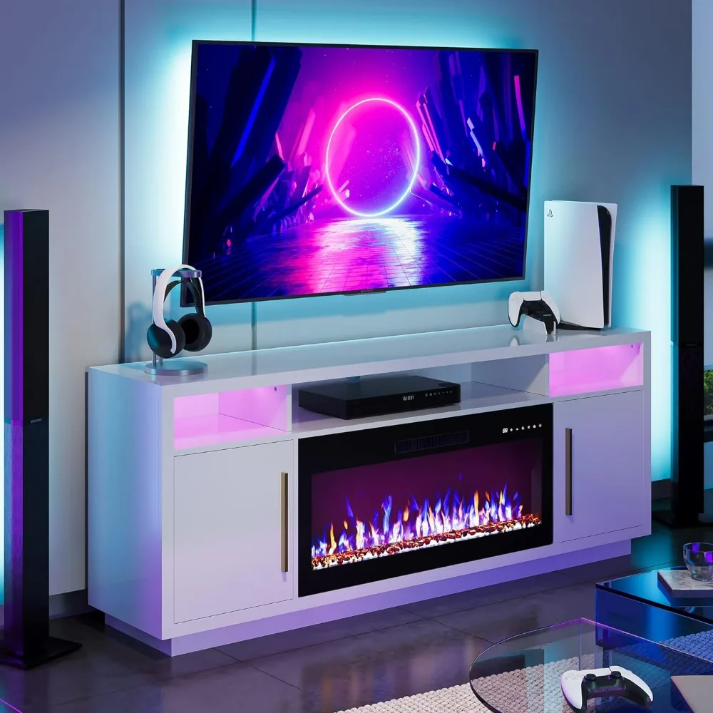 

Fireplace TV Stand for TVs Up to 75", LED Light Entertainment Center with 36" Electric Fireplace Heater, Table for Living Room