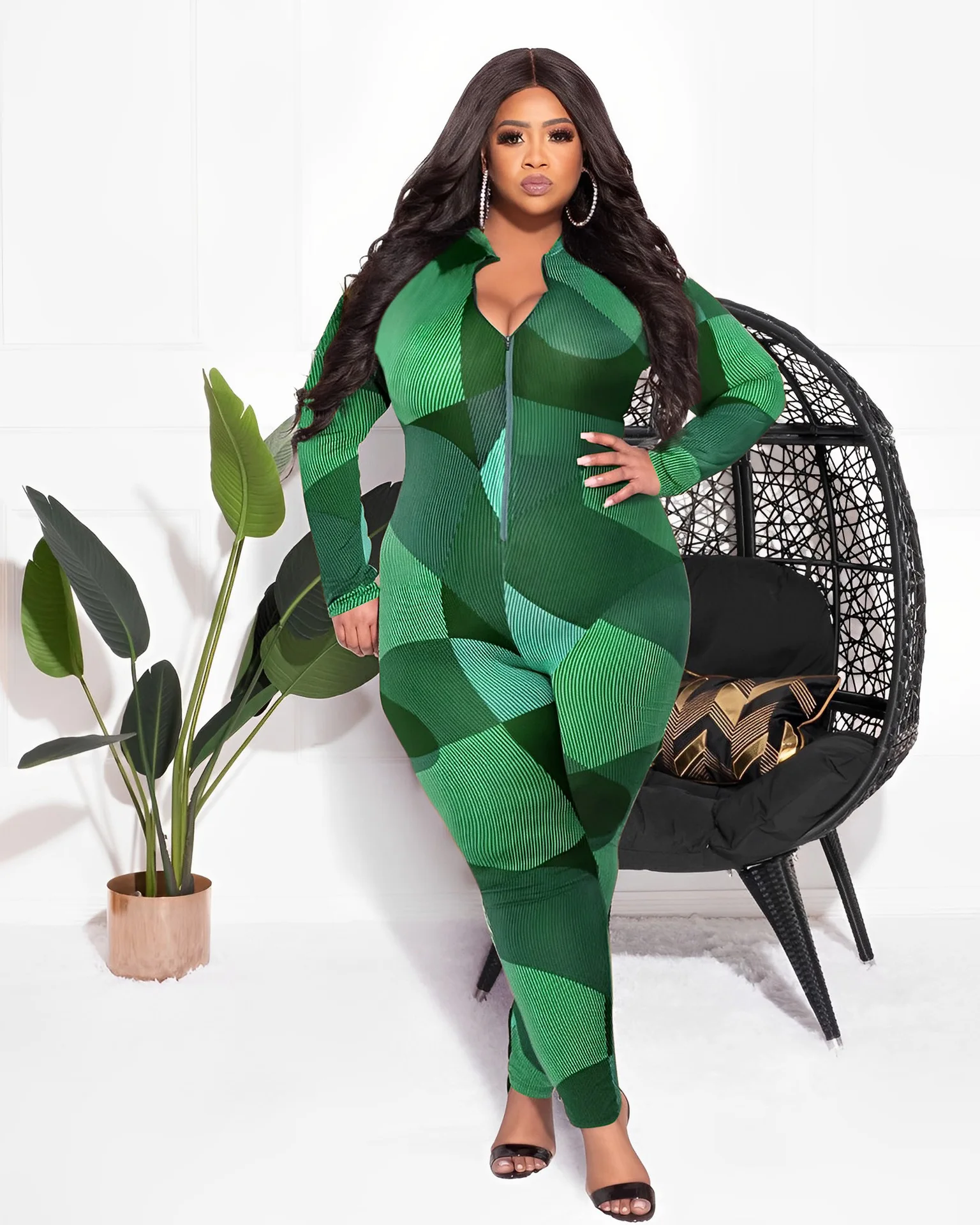 Plus Size Elegant Jumpsuit For Women Patchwork Print One Piece Outfit 2022 Fall Female V Neck Jumpsuit Lady Winter Designer Pant